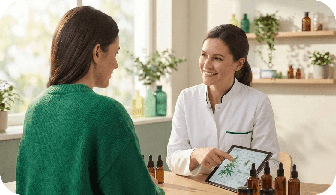 Apothekerin im persönlichen Beratungsgespräch vor Ort